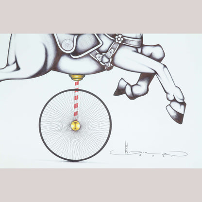 X- Lg Mexican Acrylic Fine Art Painting Signed Décor Hermes Diaz Horse on Wheel