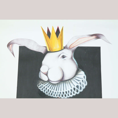 Lg Mexican Acrylic Fine Art Painting Signed Décor Hermes Diaz Harlequin Rabbit