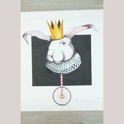 Lg Mexican Acrylic Fine Art Painting Signed Décor Hermes Diaz Harlequin Rabbit