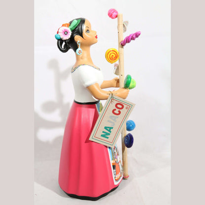 Lupita Ceramic Doll/Figurine Hard Candy Seller Mexican Fuchsia Skirt
