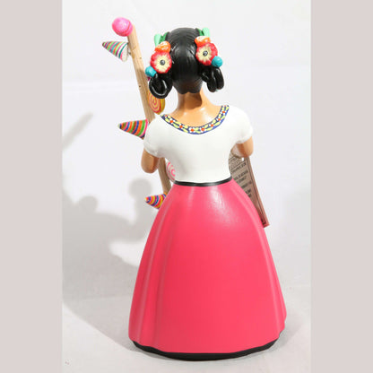 Lupita Ceramic Doll/Figurine Hard Candy Seller Mexican Fuchsia Skirt