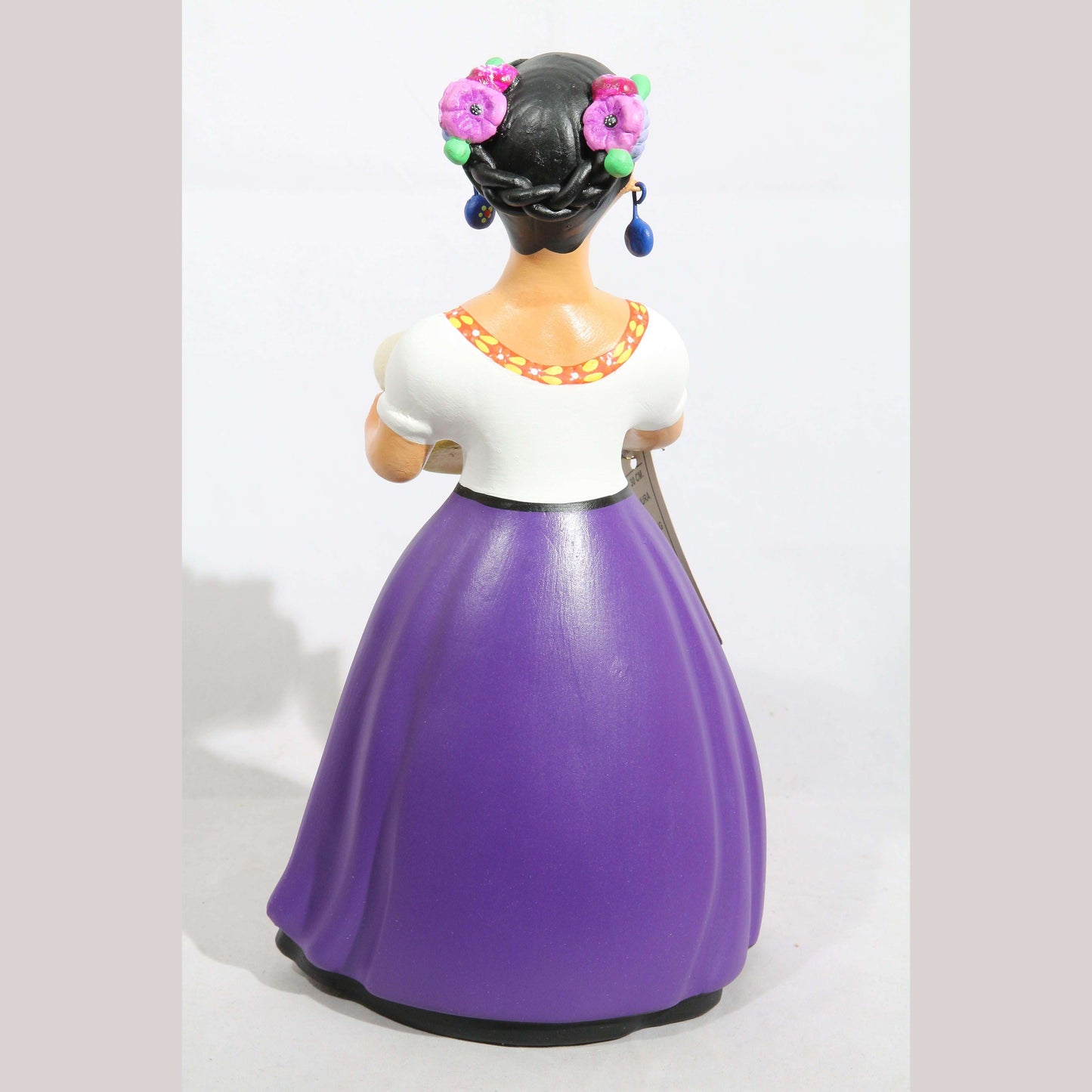 "Lupita" Female Ceramic Doll Cheese Basket Original Plum Skirt Clay Pottery