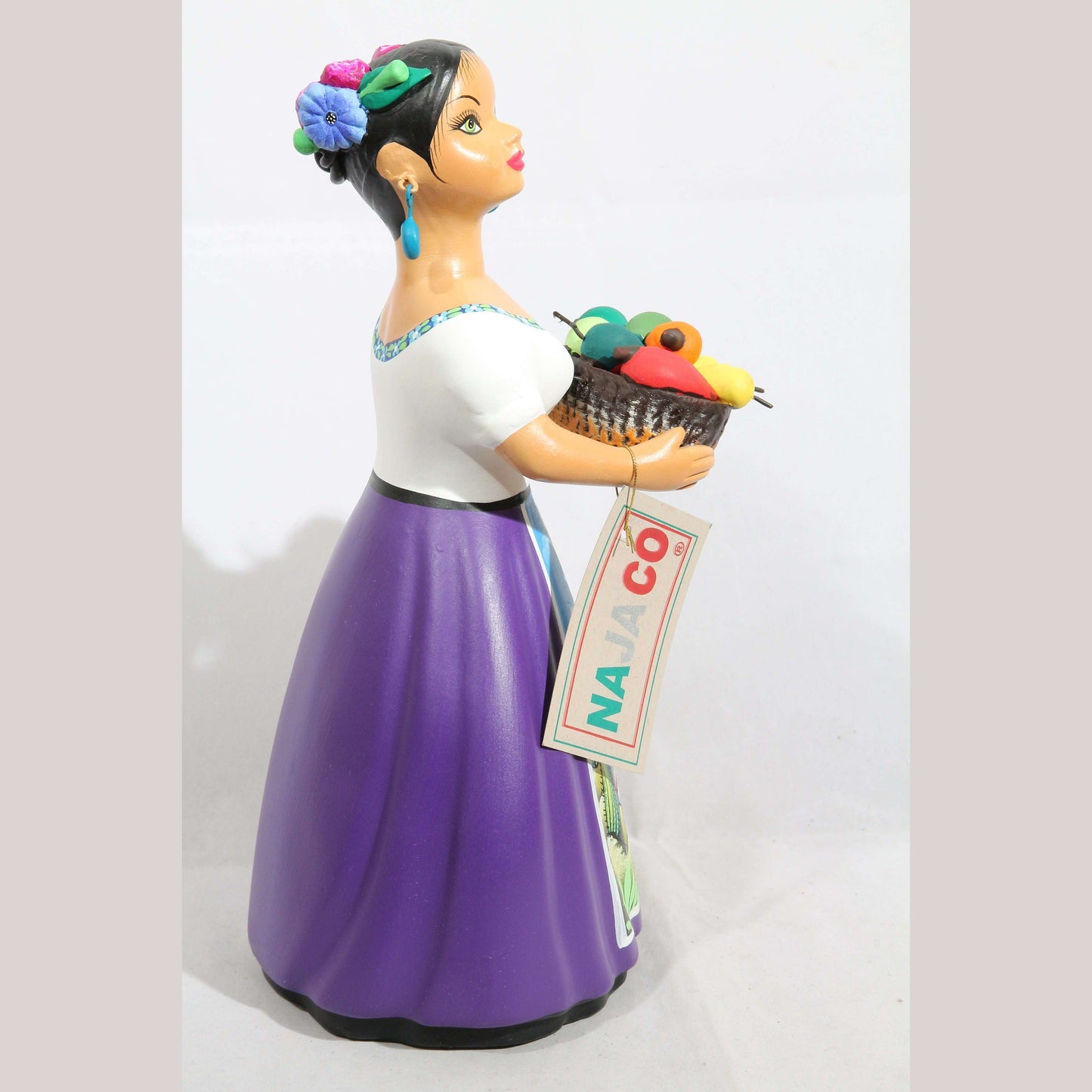 "Lupita" Chilies Basket Plum Najaco Ceramic Doll Figurine Mexican