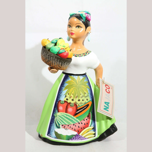Lupita Najaco Ceramic Figurine Mexican Fresh Fruit Basket Espanola Lime Green