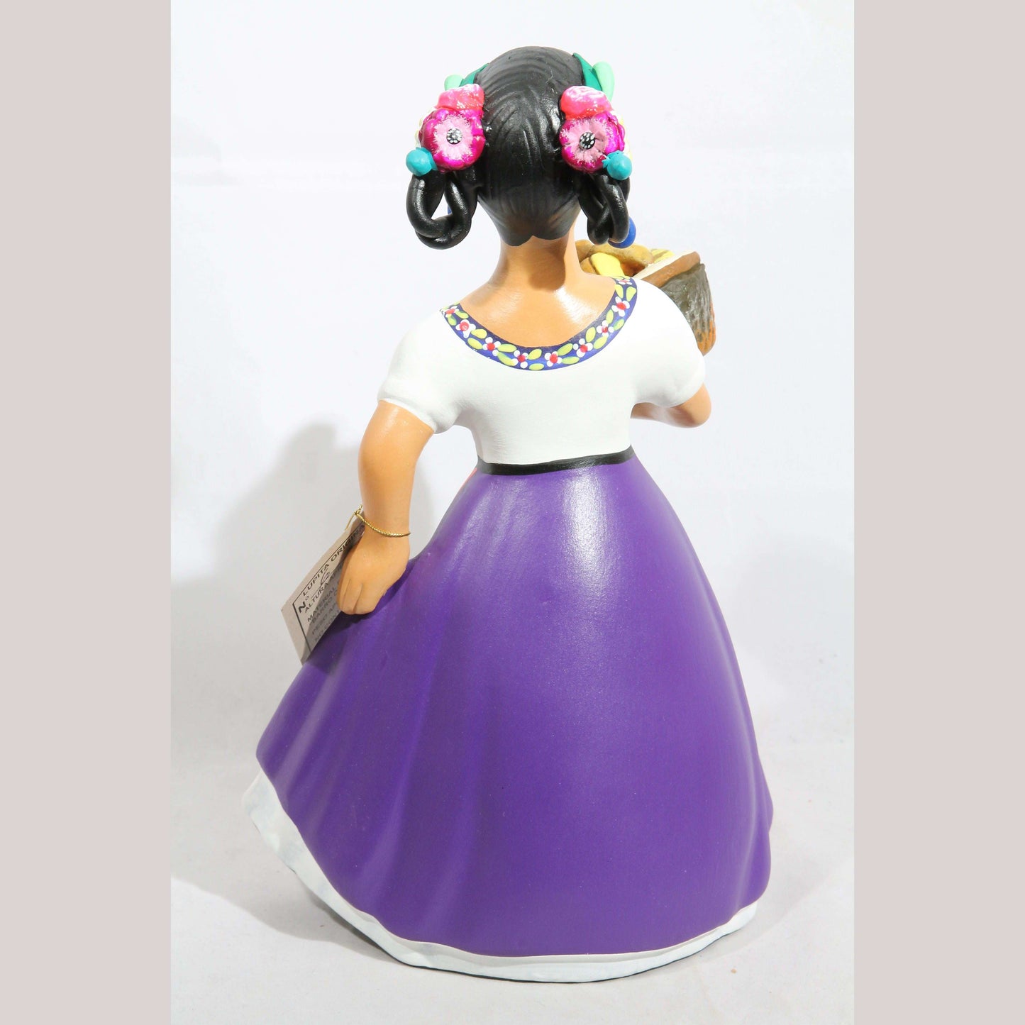 Lupita Doll Basket Sweet Bread Espanola Skirt Plum Ceramic Mexican Folk Art