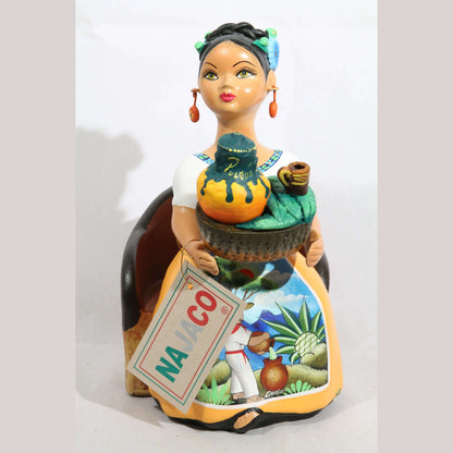 "Lupita" Najaco Doll Ceramic Figurine "Sitting Pulquera" Mustard Dress