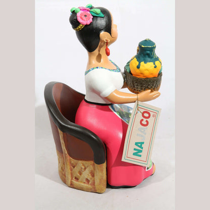 "Lupita" Najaco Doll Ceramic Figurine "Sitting Pulquera" Fuchsia Skirt