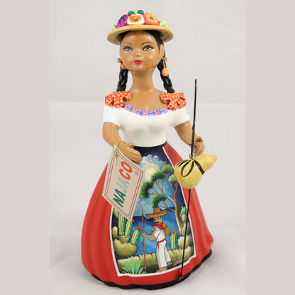 Lupita Najaco Ceramic Figurine Shepherdess Doll Mexican Folk Art Decor Red