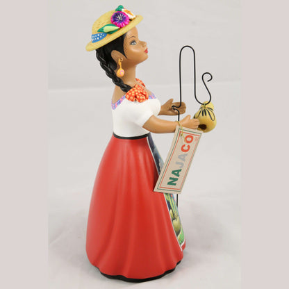 Lupita Najaco Ceramic Figurine Shepherdess Doll Mexican Folk Art Decor Red