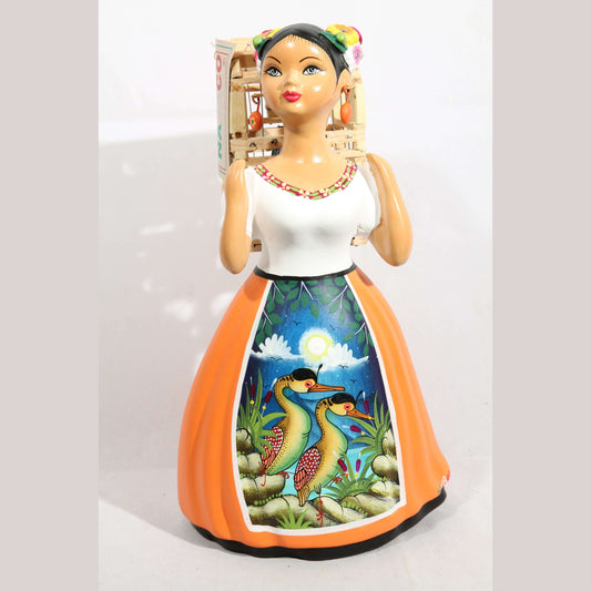 Lupita NAJACO Ceramic Doll Mexican Back Bird Cage Orange #2