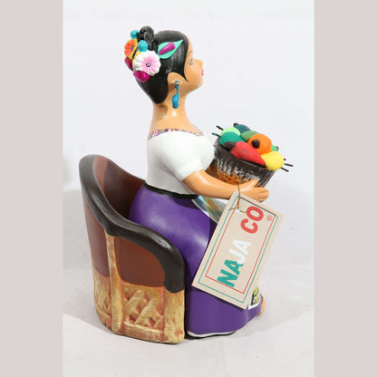 Lupita Doll Sitting Chilies Basket Plum Mexican NAJACO Ceramic Folk Art