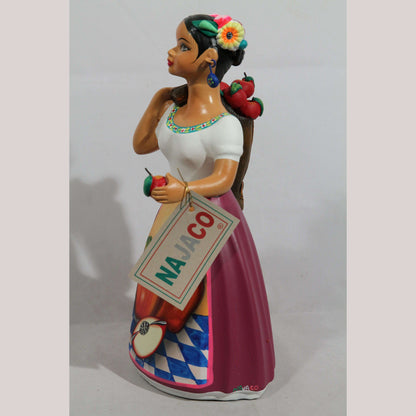 "Lupita" Doll NAJACO Apple Bag Sack Purple Ceramic Mexican