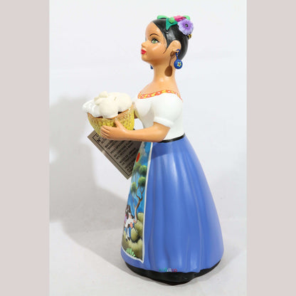 Najaco Lupita Female Ceramic Doll Cheese Basket Royal Blue Skirt