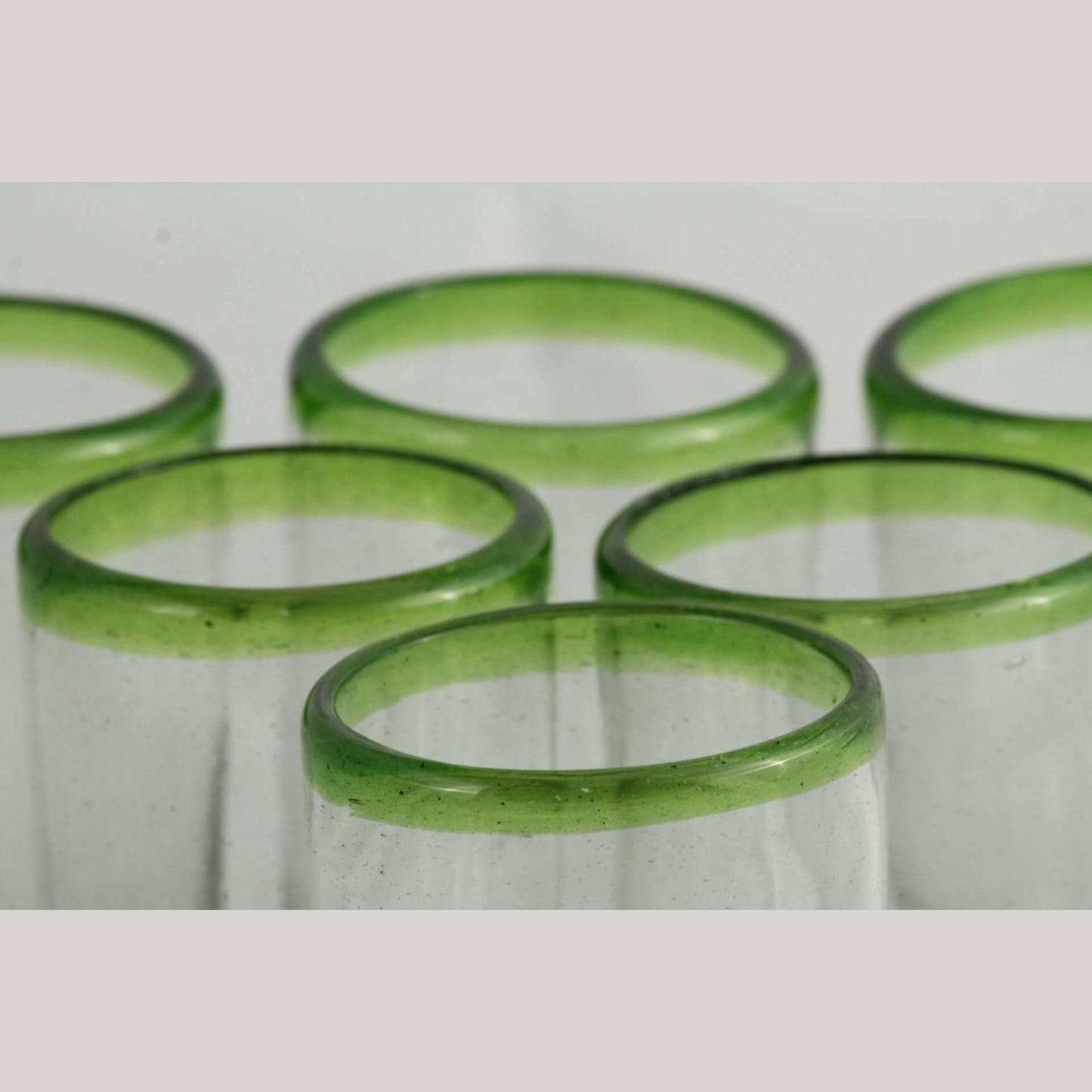 Lime Green Rim, Glass Tumblers, Set of 6, Hand Crafted Mexican Glassware