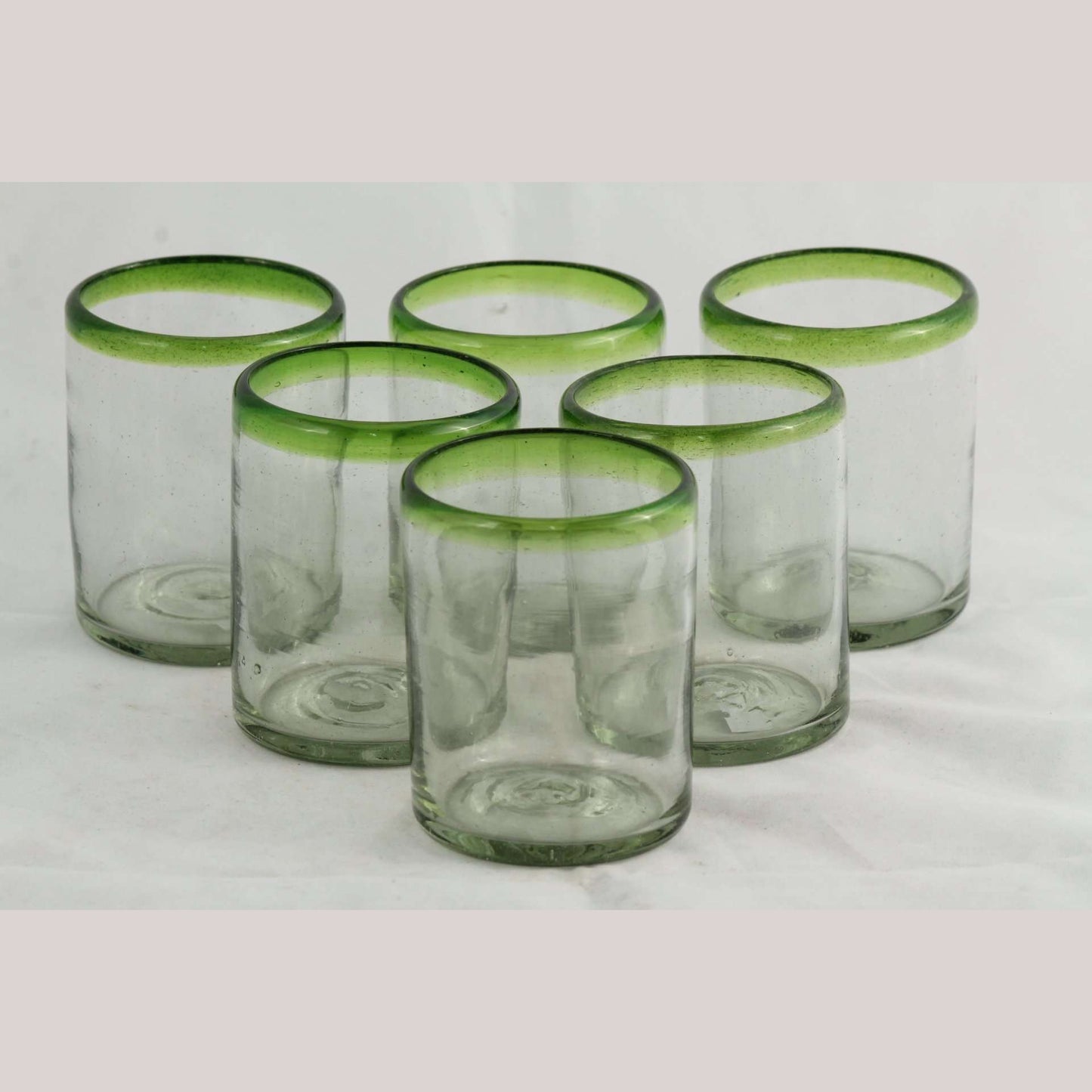 Lime Green Rim Rocks Glasses Set 6 Mexican Glassware Original