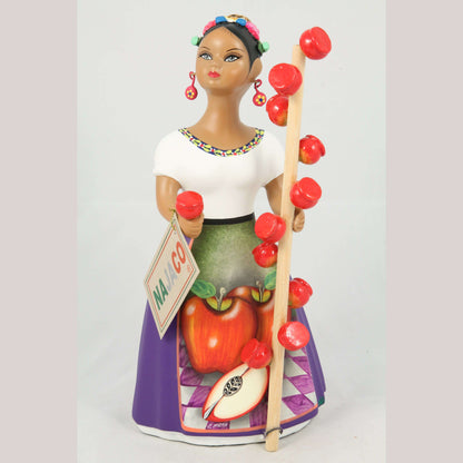 Lupita Najaco Ceramic Figurine/Doll Mexican Folk Art Candy Apple Seller Purple