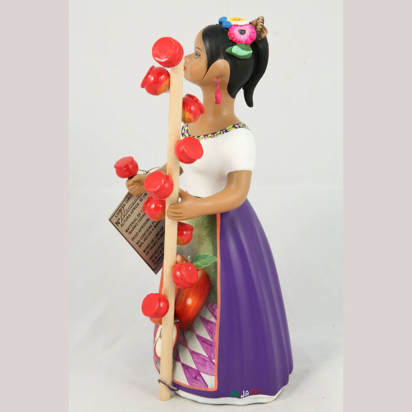Lupita Najaco Ceramic Figurine/Doll Mexican Folk Art Candy Apple Seller Purple