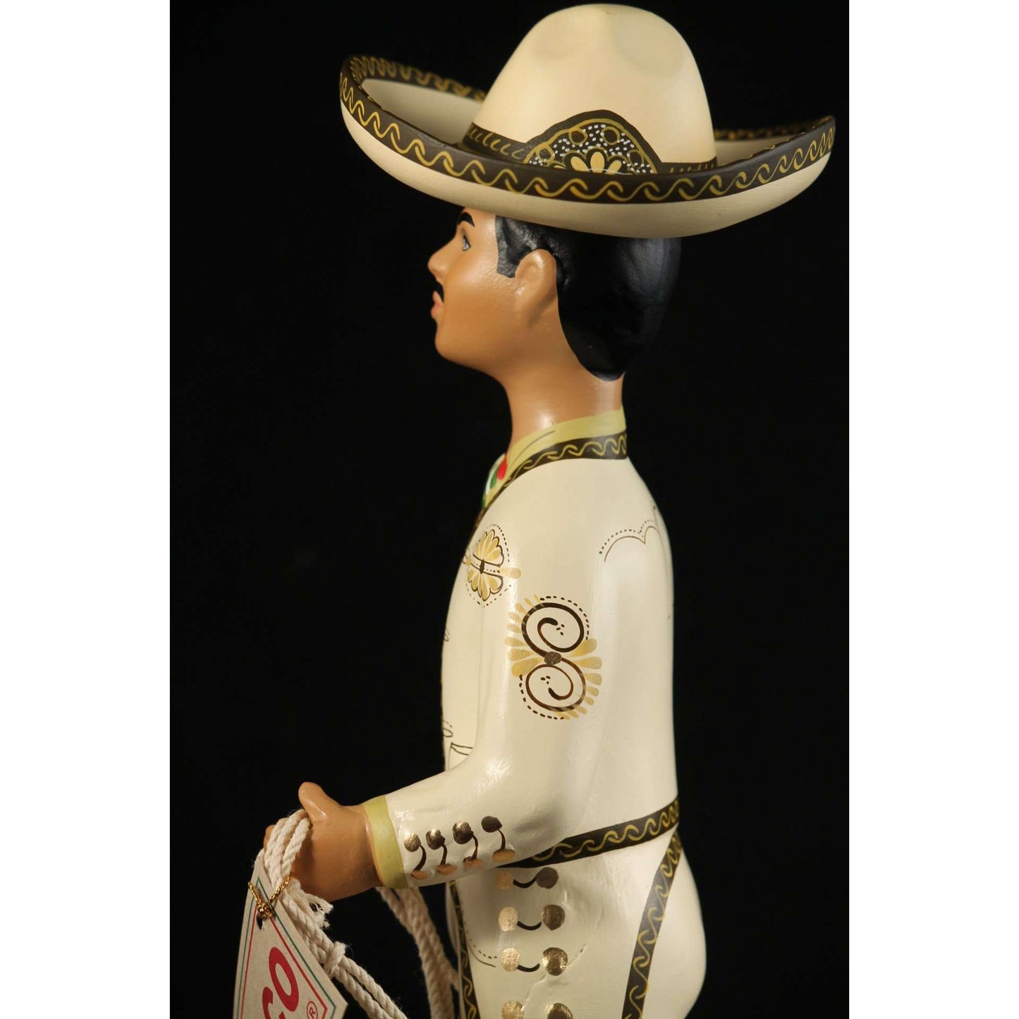 Beige Premium Charro Male Ceramic Mexican Figurine Lupita Cowboy