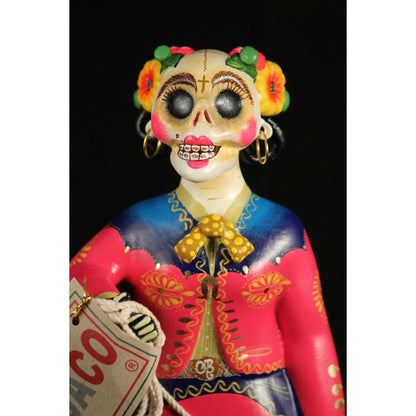 Lupita Doll Day of the Dead Charra Catrina Fuchsia Dress Ceramic Mexican