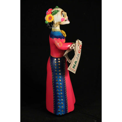 Lupita Doll Day of the Dead Charra Catrina Fuchsia Dress Ceramic Mexican