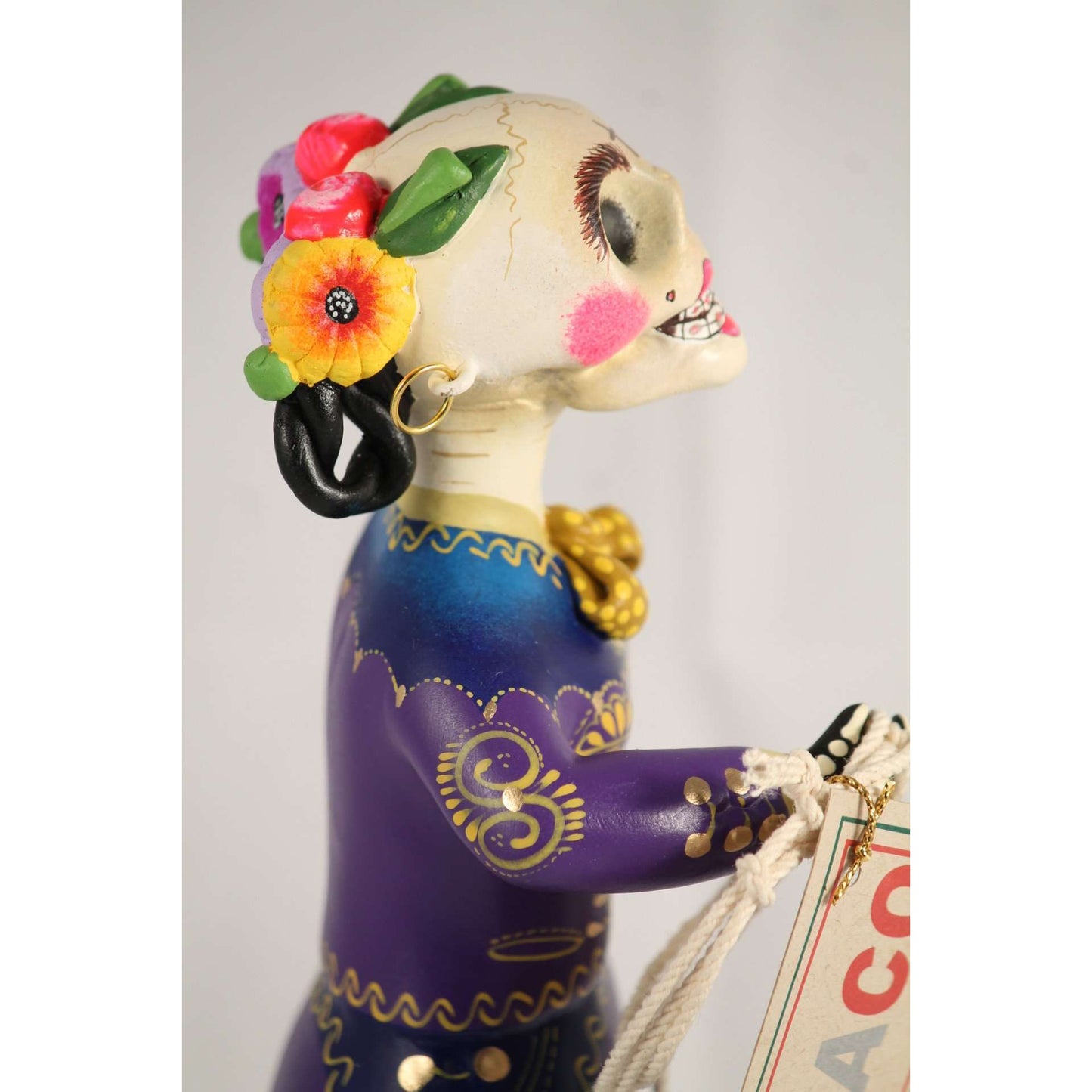 Lupita Figurine Day of the Dead "Charra Catrina" Plum Dress Ceramic Mexican