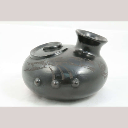 Ceramic Black Jar/Container Mexican Folk Art Pottery Décor Eusebio M. Ortega