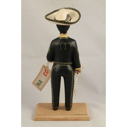 Charro Male Black Suit Ceramic Mexican Folk Art Figurine Doll Lupita