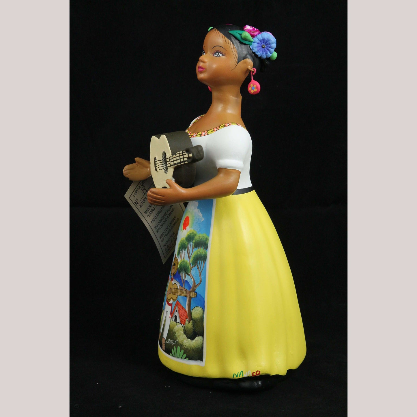 Lupita Najaco Ceramic/Pottery Doll/Figurine w Guitar Mexican Folk Art Yellow