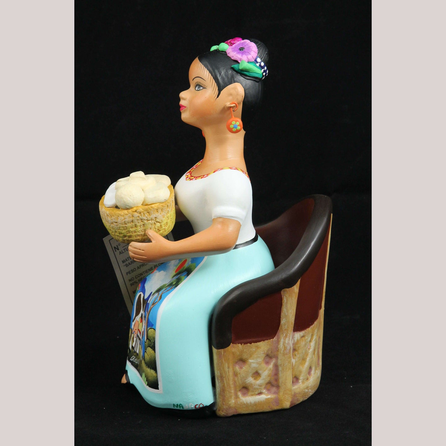 Lupita Najaco Ceramic Doll/Figurine/Chair Cheese Basket Mexican Folk Art Pastel