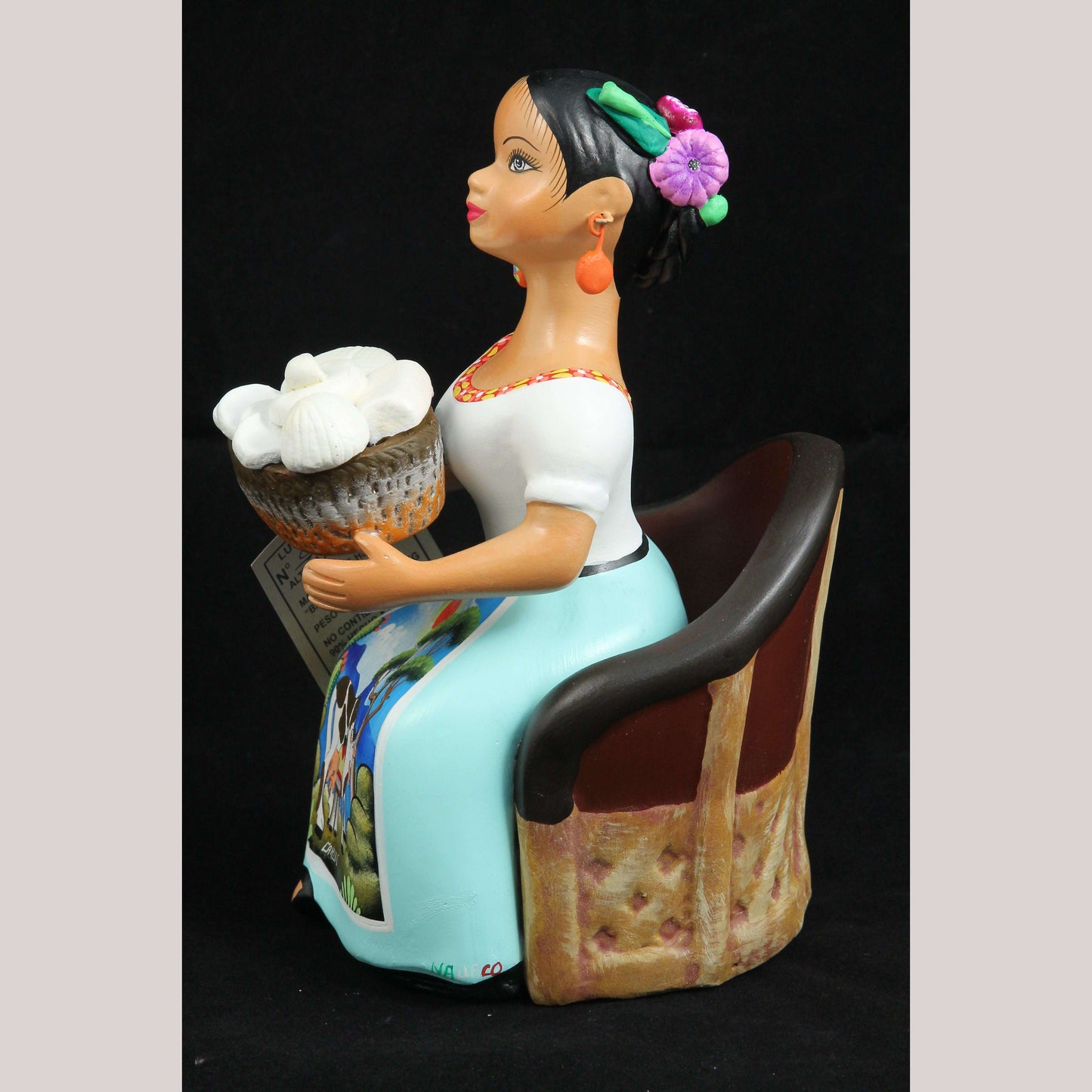 Lupita Najaco Ceramic Doll/Figurine/Chair Cheese Basket Mexican Art Pastel #2