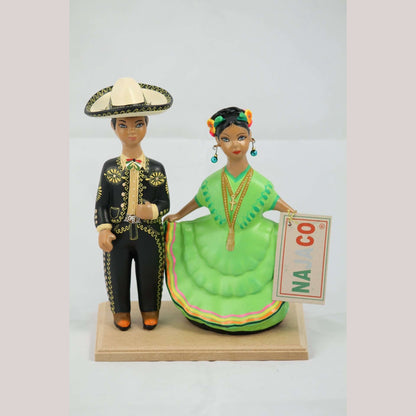 Lupita Najaco Ceramic Mexican Dolls Children Dancers Black/Lime Green