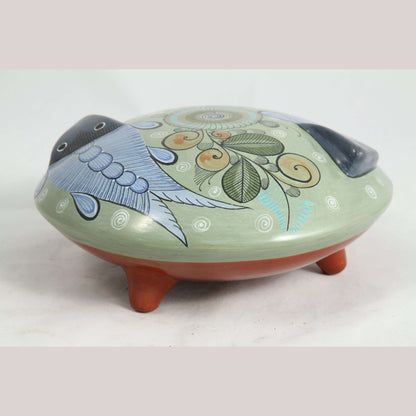 3 Footed Ceramic Vessel Mexican Fine Folk Art Jose L. Cortez Two Fish Raised