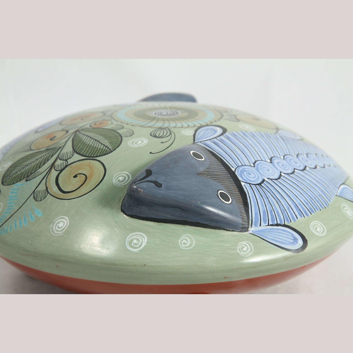 3 Footed Ceramic Vessel Mexican Fine Folk Art Jose L. Cortez Two Fish Raised