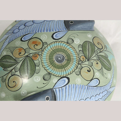 3 Footed Ceramic Vessel Mexican Fine Folk Art Jose L. Cortez Two Fish Raised