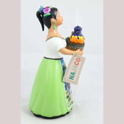 Lupita Najaco Ceramic Doll/Figurine Mexican Folk Art Pulque Seller Lime Green
