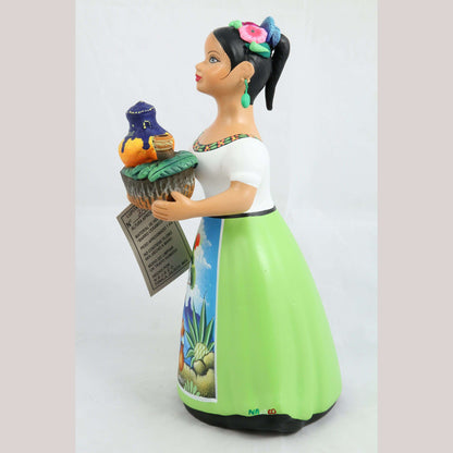 Lupita Najaco Ceramic Doll/Figurine Mexican Folk Art Pulque Seller Lime Green #2