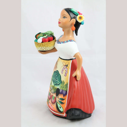 Lupita Doll NAJACO Ceramic Figurine Mexico Folk Art Vegetables Espanola Red