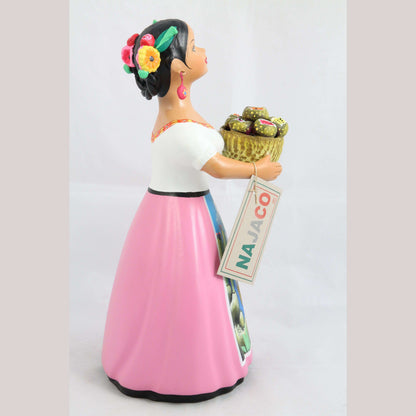 Lupita Najaco Ceramic/Pottery Doll/Figurine Mexico Folk Art Pitayas/Cactus Pink #2