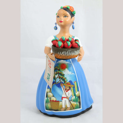 Lupita Najaco Ceramic Doll/Figurine Mexican Folk Art Apple Basket Décor Celeste