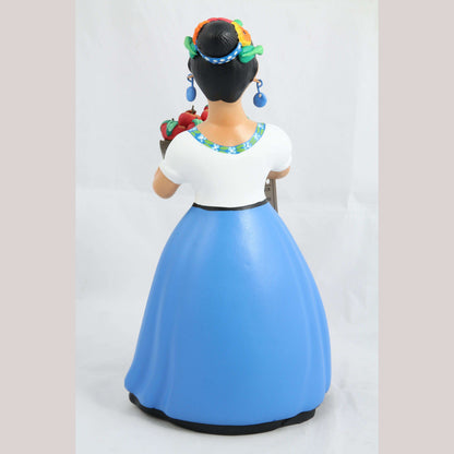 Lupita Najaco Ceramic Doll/Figurine Mexican Folk Art Apple Basket Décor Celeste