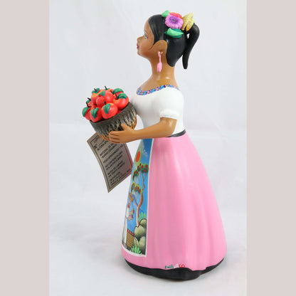 "Lupita" NAJACO Doll Ceramic Figurine  Apple Basket Décor Pink Skirt