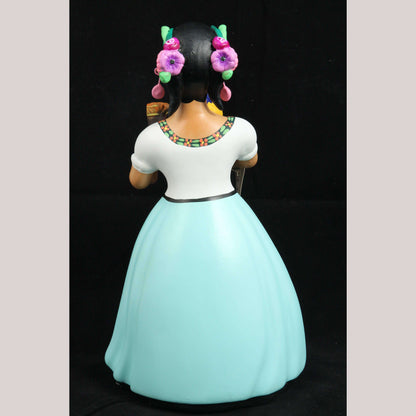 Lupita Najaco Ceramic Doll/Figurine Mexican Folk Art Décor Pulque Seller Aqua