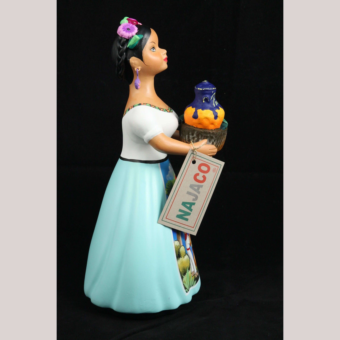 Lupita Najaco Ceramic Doll/Figurine Mexican Folk Art Pulque Seller Aqua #2