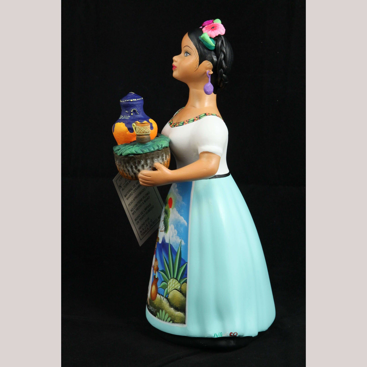 Lupita Najaco Ceramic Doll/Figurine Mexican Folk Art Pulque Seller Aqua #2