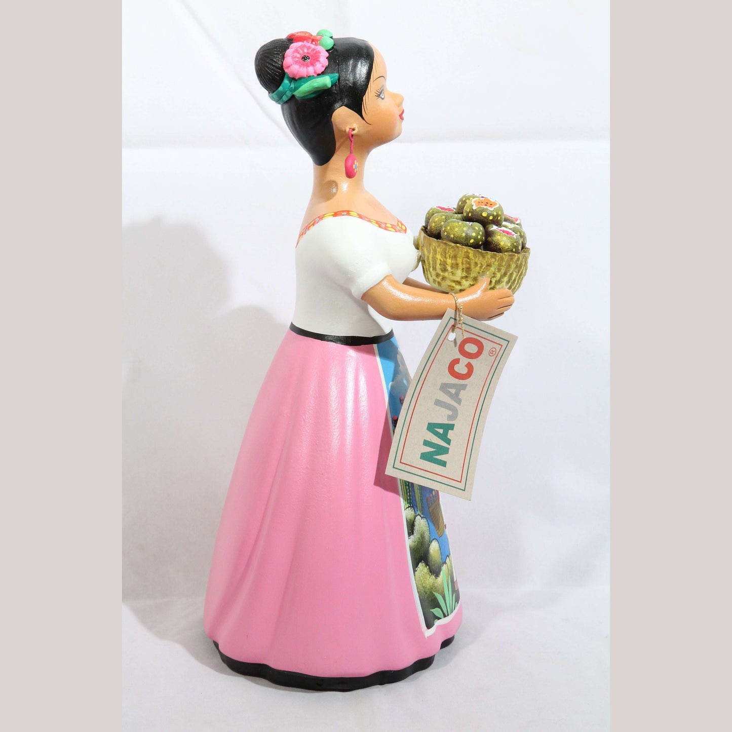 Lupita Najaco Ceramic/Pottery Doll/Figurine Mexico Folk Art Pitayas/Cactus Pink