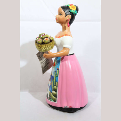 Lupita Najaco Ceramic/Pottery Doll/Figurine Mexico Folk Art Pitayas/Cactus Pink