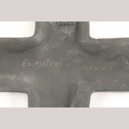 Ceramic Black Cross Mexican Folk Art Pottery Décor Incised Eusebio M. Ortega