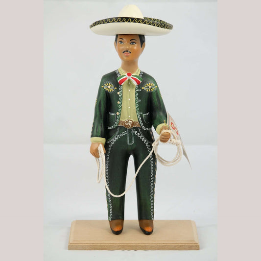 Green Premium Charro Male Ceramic Mexican Figurine Lupita Cowboy