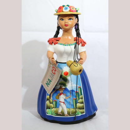 Lupita Najaco Figurine Ceramic Shepherdess Mexico Folk Art Royal Blue
