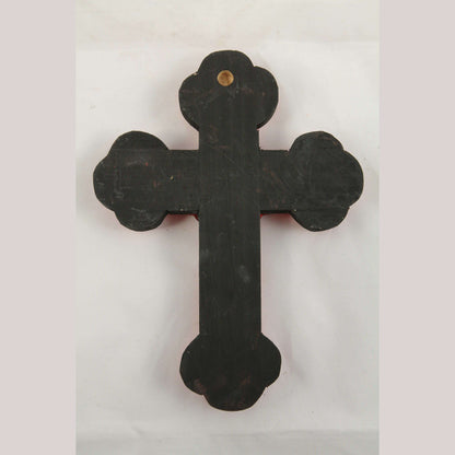 Sm Wood Hanging Cross/Milagros Mexico Folk Art Handmade/Painted Religious Red #2